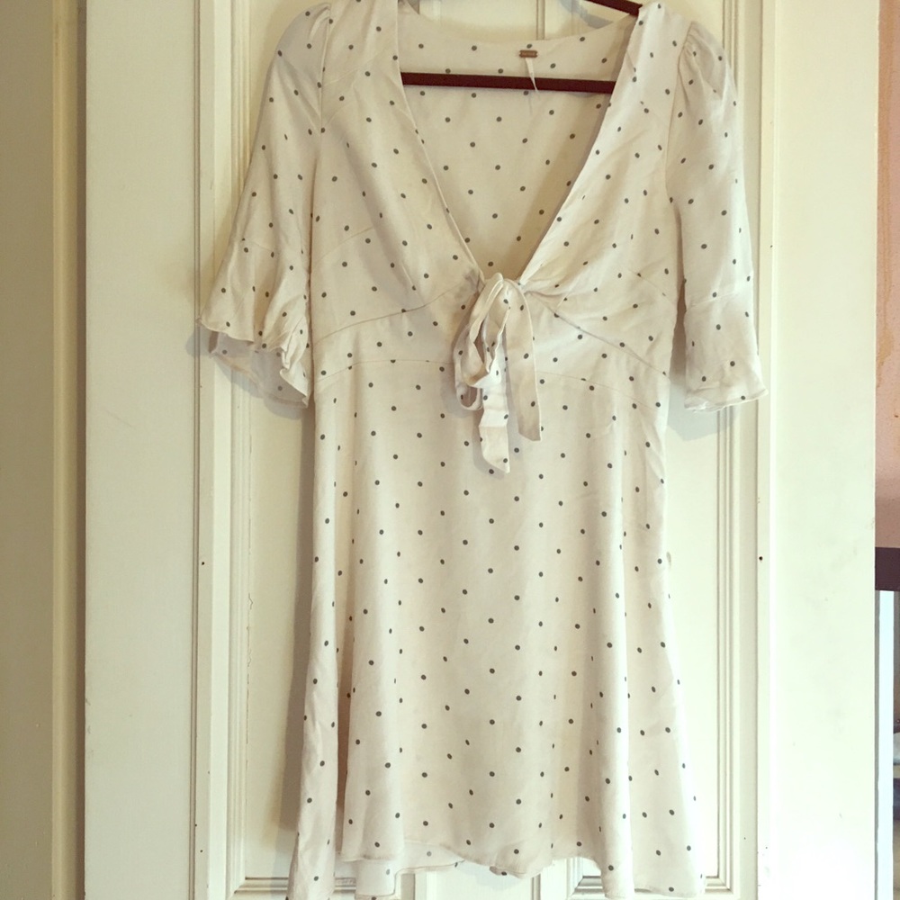 Free People Sz 6 Cream and Green Polka Dot Dress